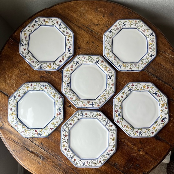 Set of 6 Lis Ceramica Brasil Handpainted Floral Motif Salad Plates - Picture 3 of 10